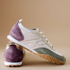 Anthropologie Beige, Purple & Green Suede Sneakers